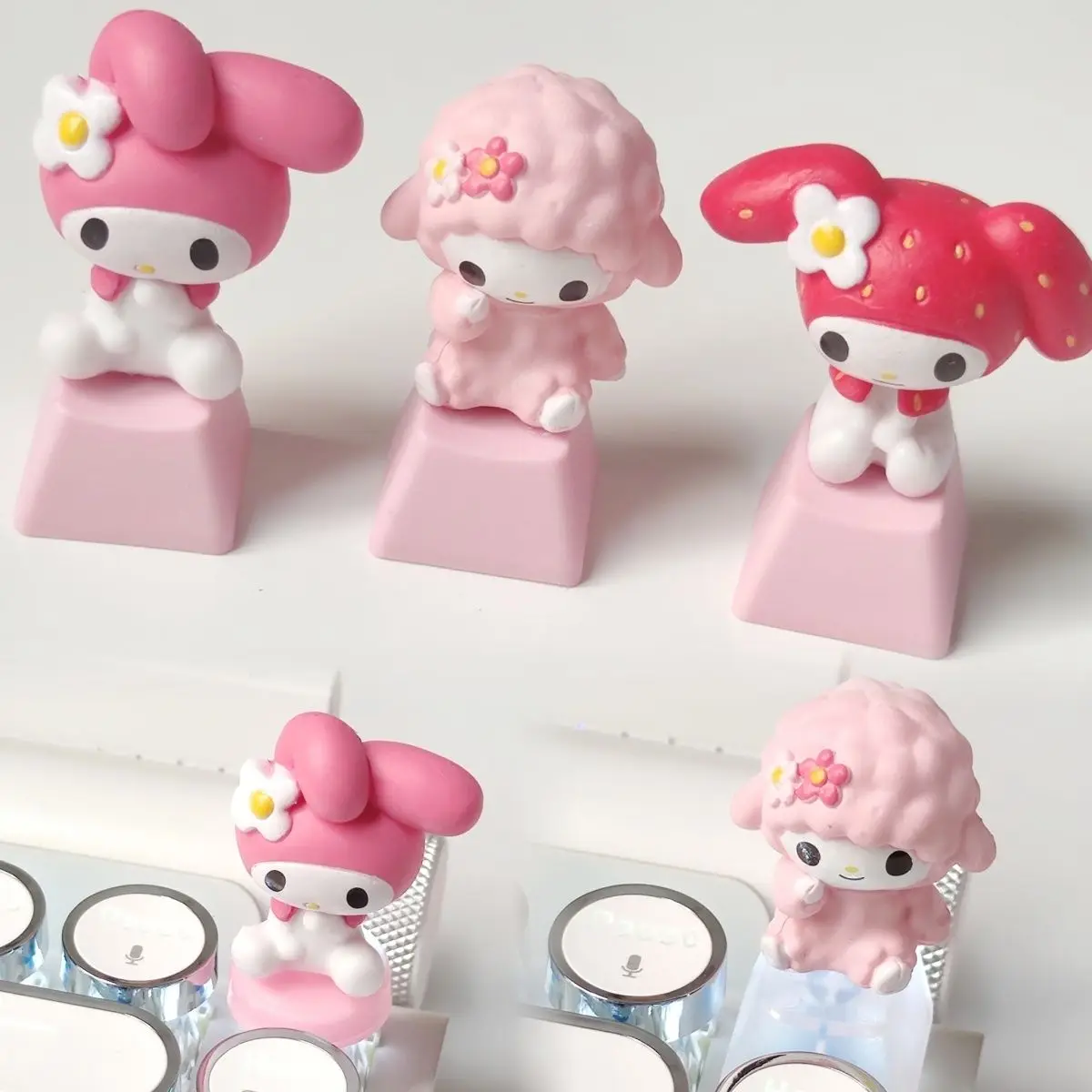 Kawaii Handmade 3D My Melody Keycaps Pink Cartoon Artisan Keycap with Misty Translucent Effect for Mechanical Keyboards Gift