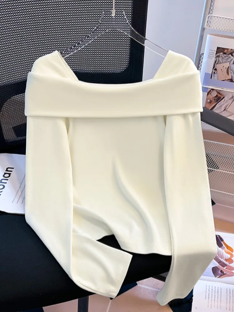 

Pure Cotton White Off-oulder Long Sve T-irt Women's ort Sle Faionable Slim Fit Autumn New Arrival Top