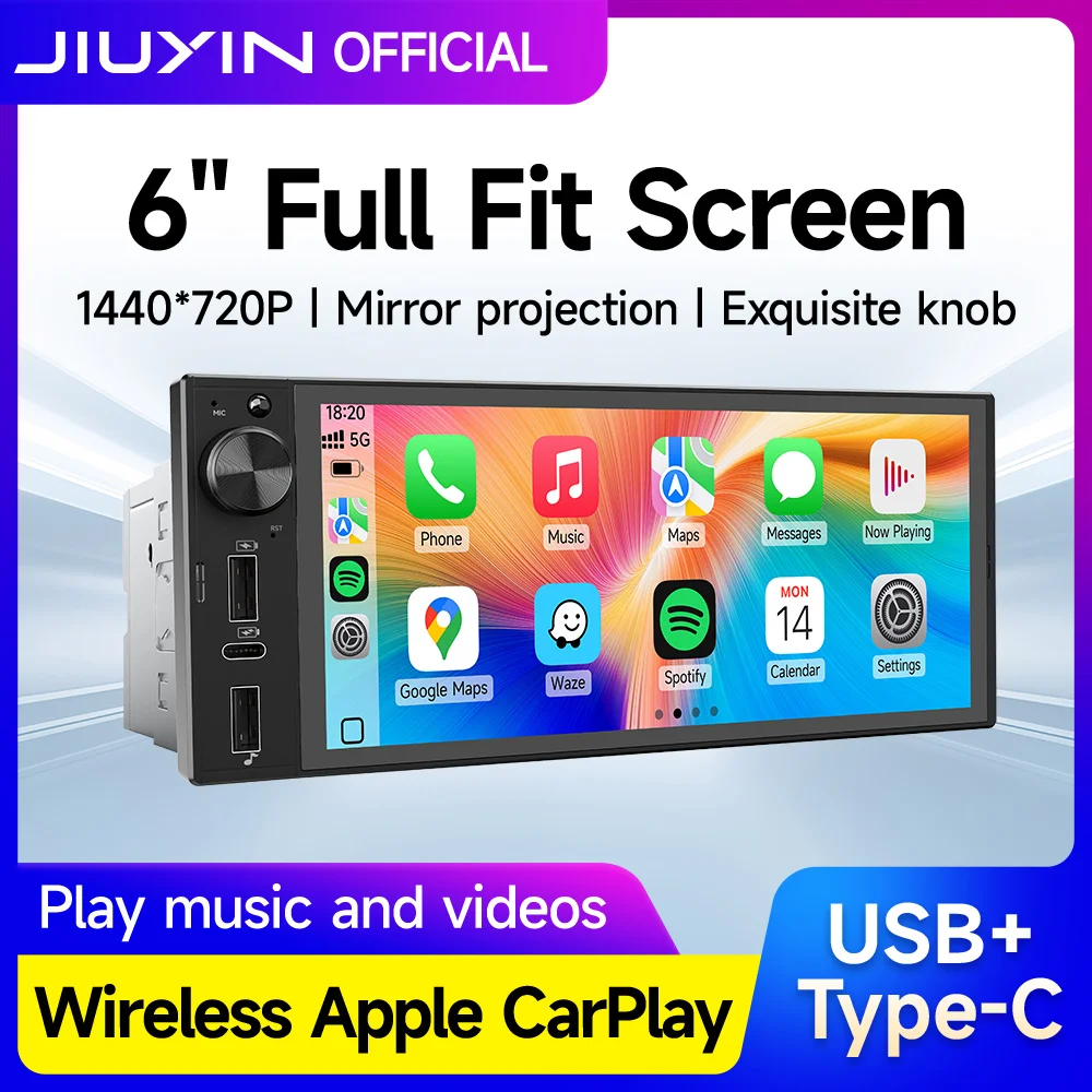 

6 Inch One Din Universal MP5 Car Radio Support Wireless Carplay Android auto AUX USB BT Touch Screen Multimedia Video Player