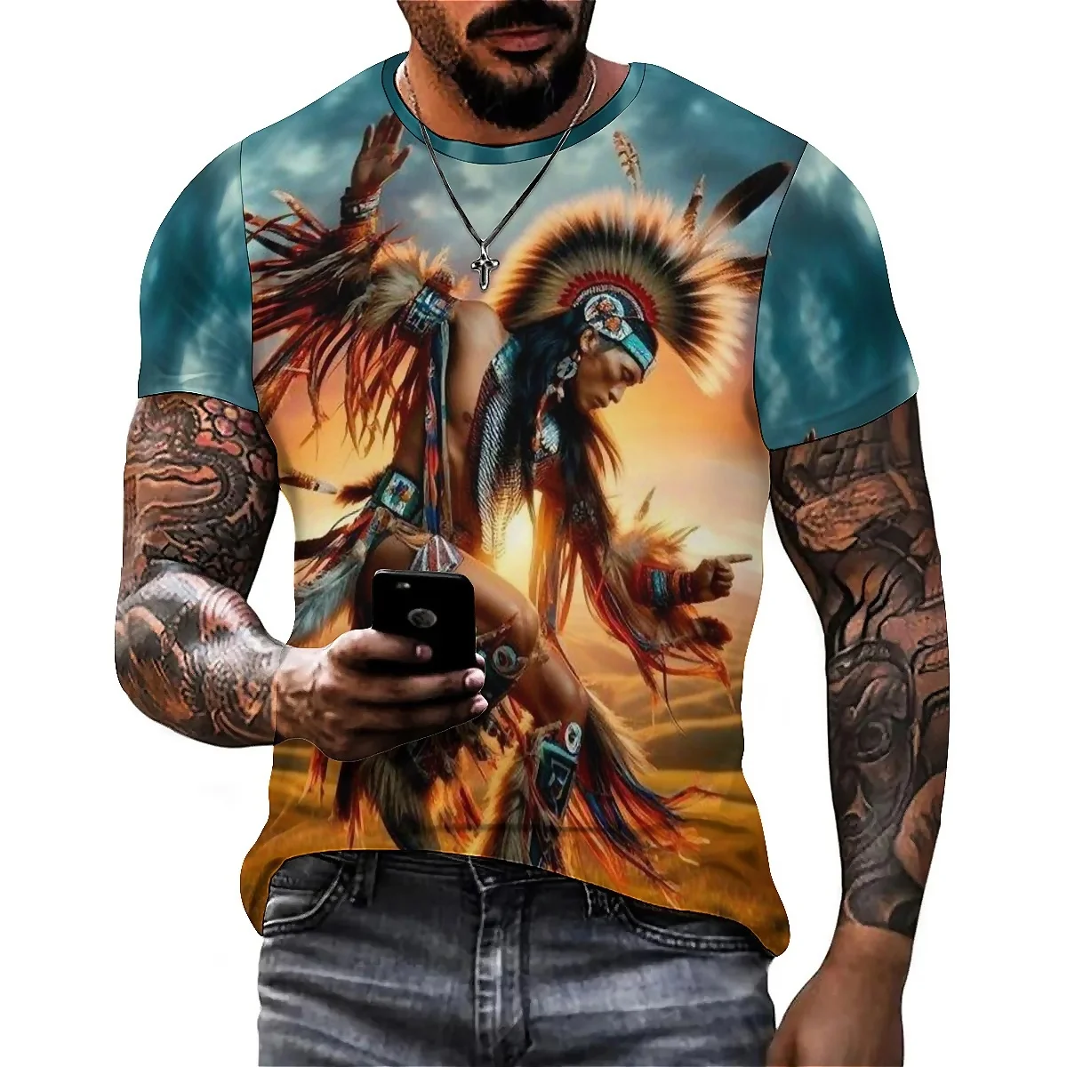 Men's 3D Printed Short Sleeve T-Shirt - Vacation Travel, Couple Outfit, Smooth Fabric