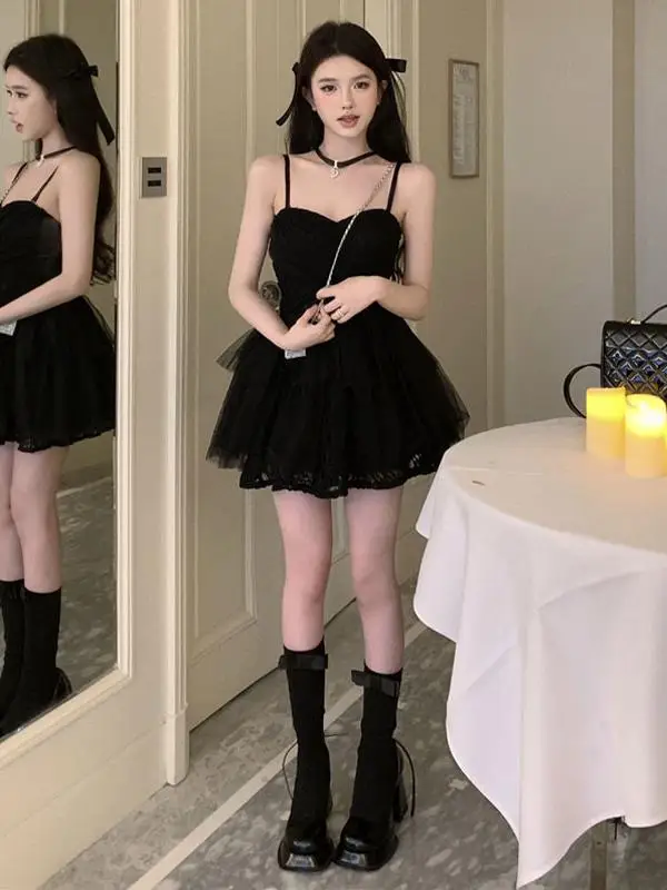 ballet-inspired-fleeing-princess-skirt-dress-slimming-black-tulle-strapless-puffy-summer-dress-mid-waist-design-pure-desire-s