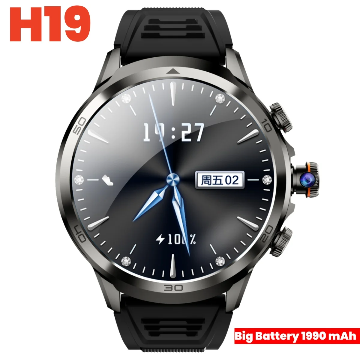 Smart Watch Big Battery Men H19 LTE Full Netcom Android Smartwatch 900W Rotating Camera GPS WIFI Google Play Store Download Apps