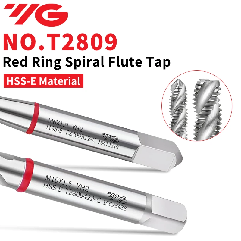 YG-1 Combo T2809 HSSE Red Ring Spiral Flute Tap M9-M24 Processing for Cast Iron Steel Stainless AL Machine Screw Thread Tap