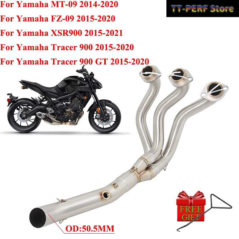 زلة على لياماها MT-09 FZ-09 FJ09 MT09 الراسم 900 GT 2015 - 2021 دراجة نارية العادم الهروب أنظمة تعديل الجبهة رابط الأنابيب 51 مللي متر