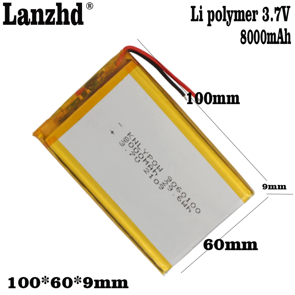 

3.7V Li Polymer Lithium Rechargeable Battery Li-ion Battery For GPS Phone DVD MP4 MP5 Led Lamp Lipo cell 100*60*9mm 5000mAh