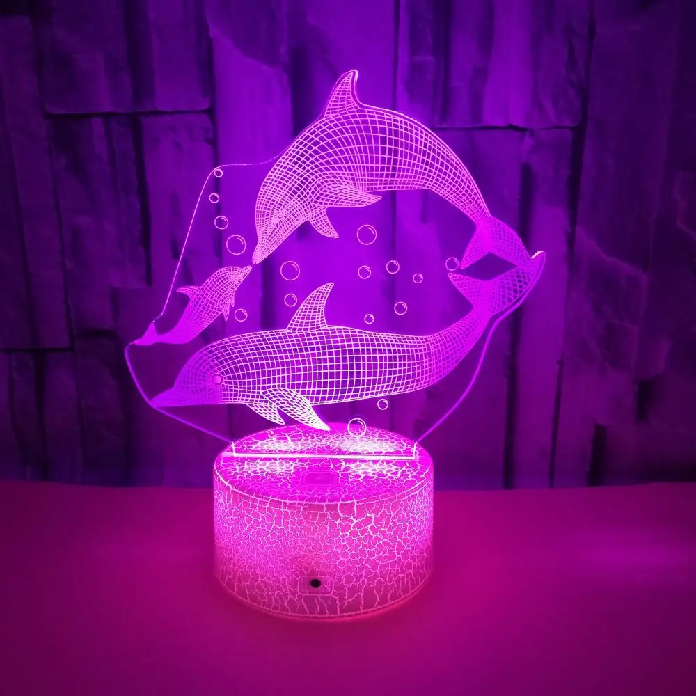 Nighdn Dolphin Night Light para niños, lámpara de noche de ilusión 3D, decoración de dormitorio, regalo de cumpleaños de Navidad para niños y niñas