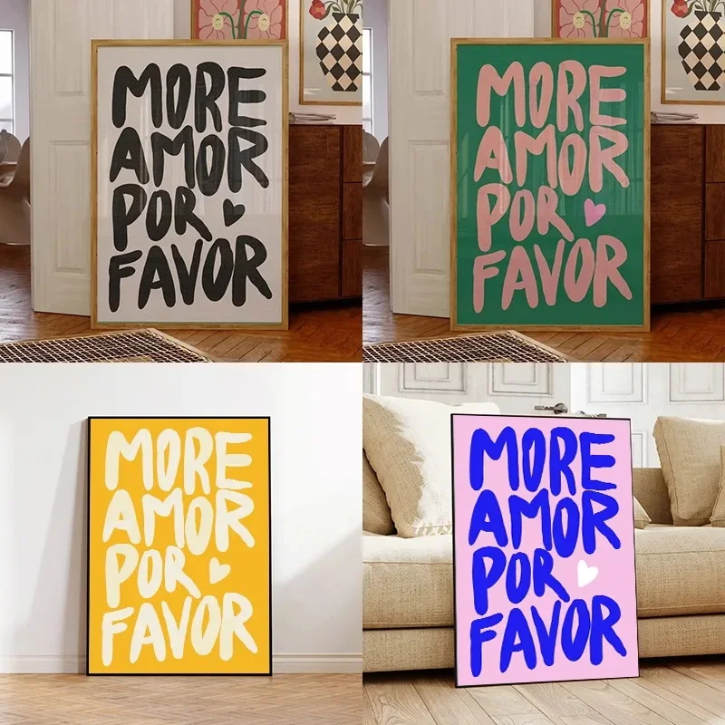 Modern Prints More Amor Por Favor Quotes Wall Art Prints Canvas Painting Poster Pictures For Living Room Home Decor