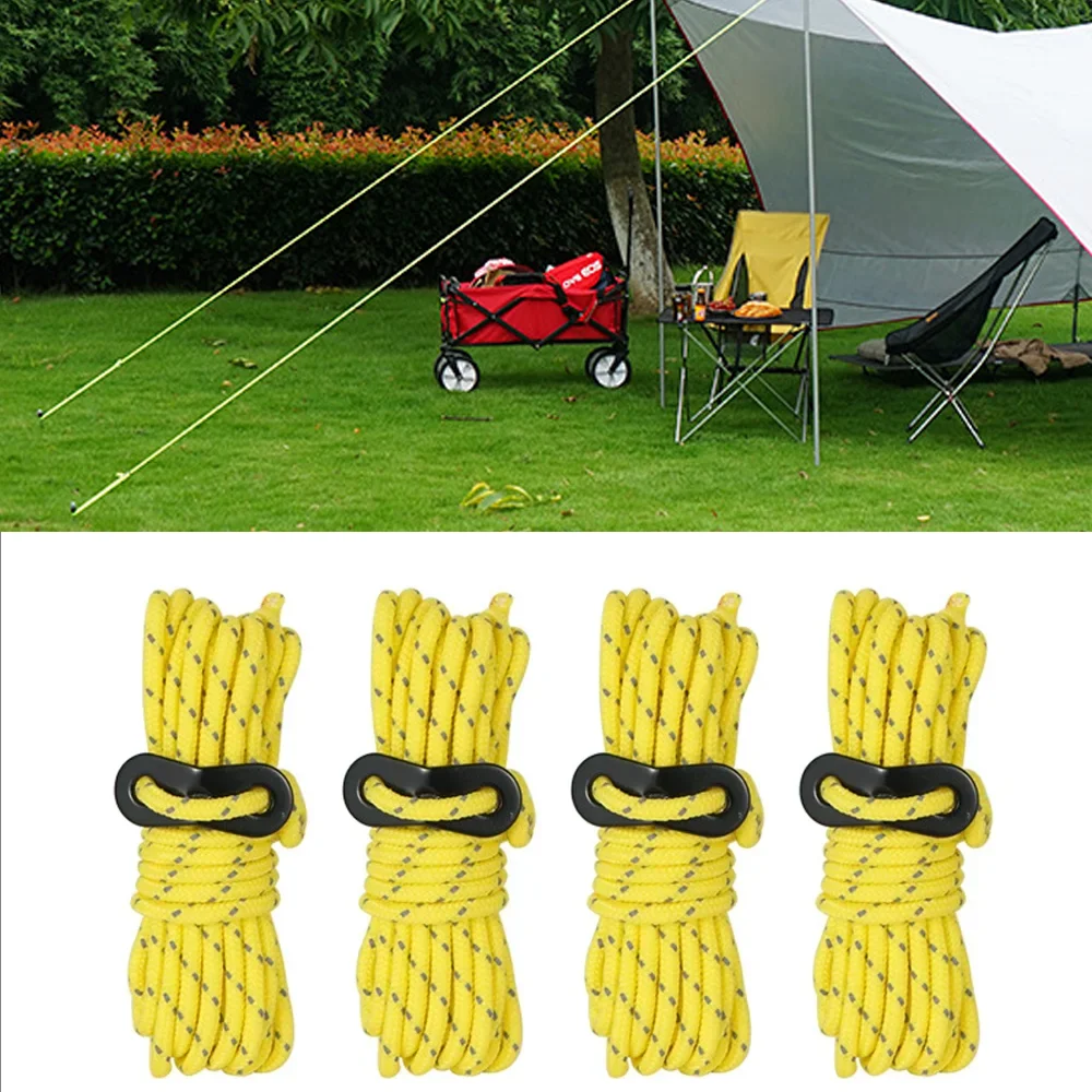 Outdoor Camping 4mm Reflective Rope Tent Rope Comes with 4-piece Set of Fixed Buckles, Canopy Pull Rope, Windproof 