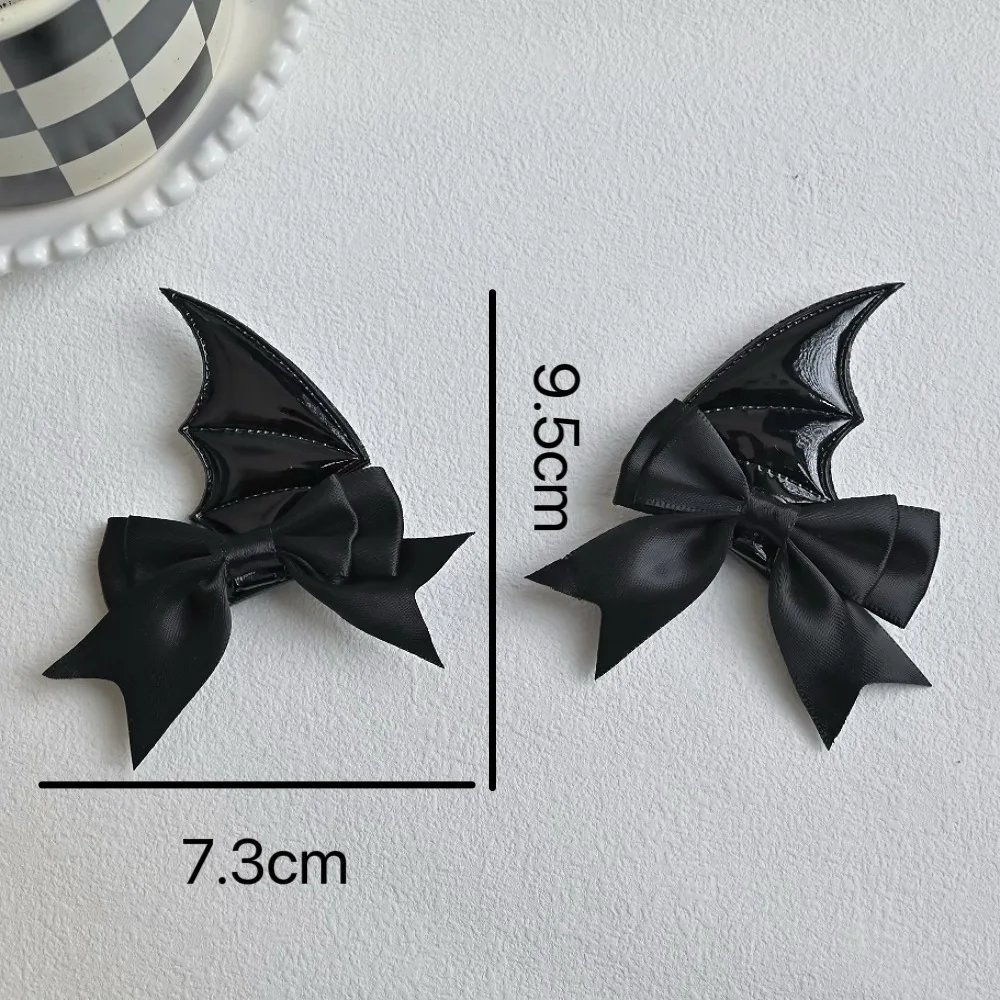 2Pcs Gothic Punk Bat Wing Bow Hair Clips Black Red Satin Hair Barrettes for Women Alternative Hair Accessories view 6