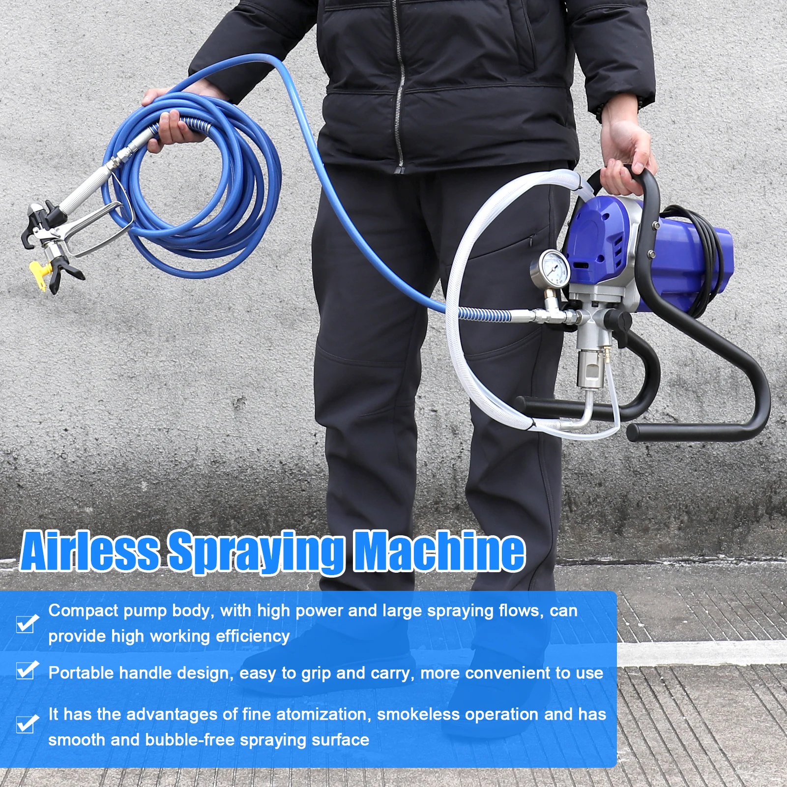 High Pressure Airless Sprayer Electric Paint Spraying Machine Electric Sprayer Paint Spray Gun Painting Tool With Pressure Gauge