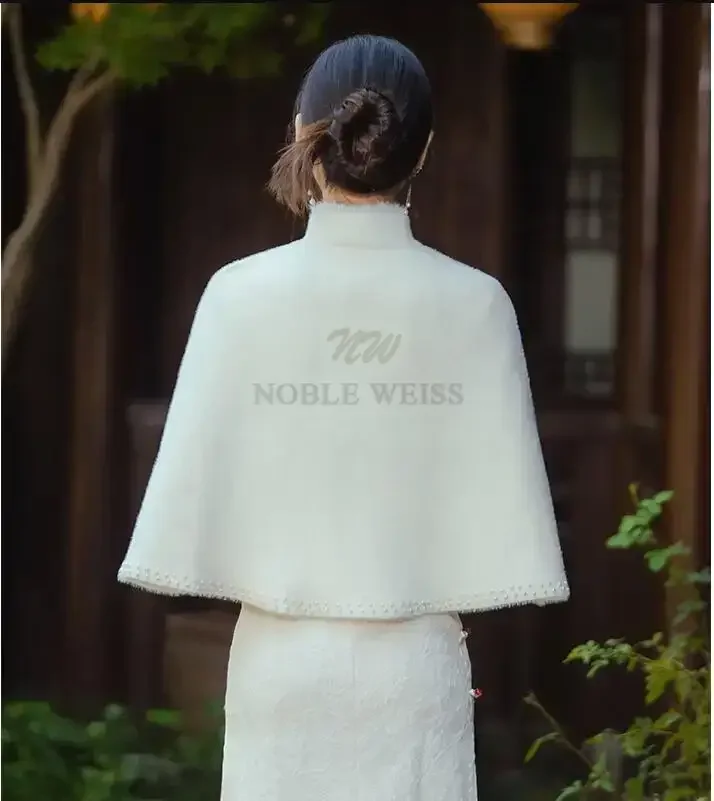 Bordo di perle in pelliccia sintetica avvolgente per feste inverno caldo bolero da sposa collo alto cappotto da sposa scialle da sposa mantello da festa personalizzato