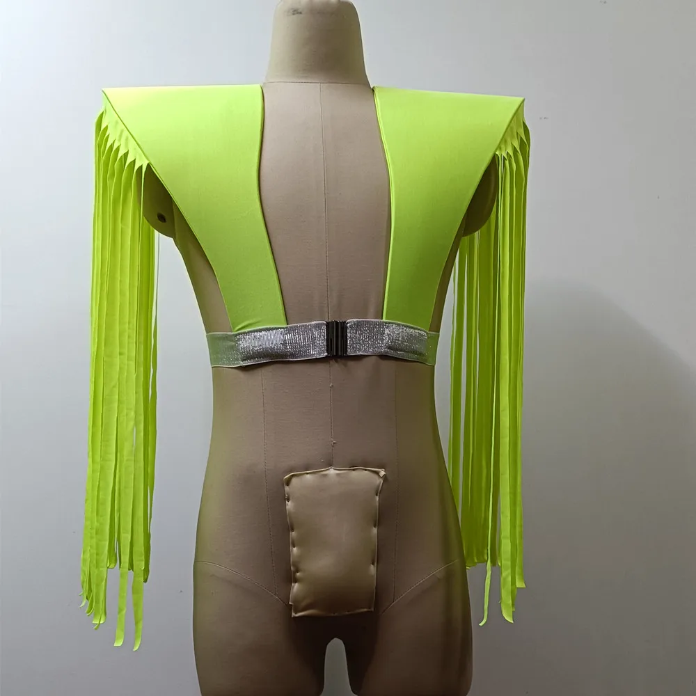 

Male Women Fringe Armor Vest Tassel Shoulder Pads DJ Gogo Performance Stage Accessories Singer Dance Halloween Cosplay Costume
