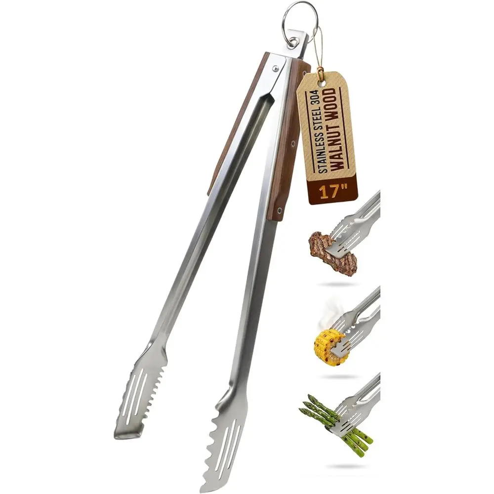 17-Inch Grill Tongs, Heavy Duty 304 Stainless Steel BBQ Tongs, Extra-Long Locking Grilling Tongs for Outdoor Grill & Smoker, Wal