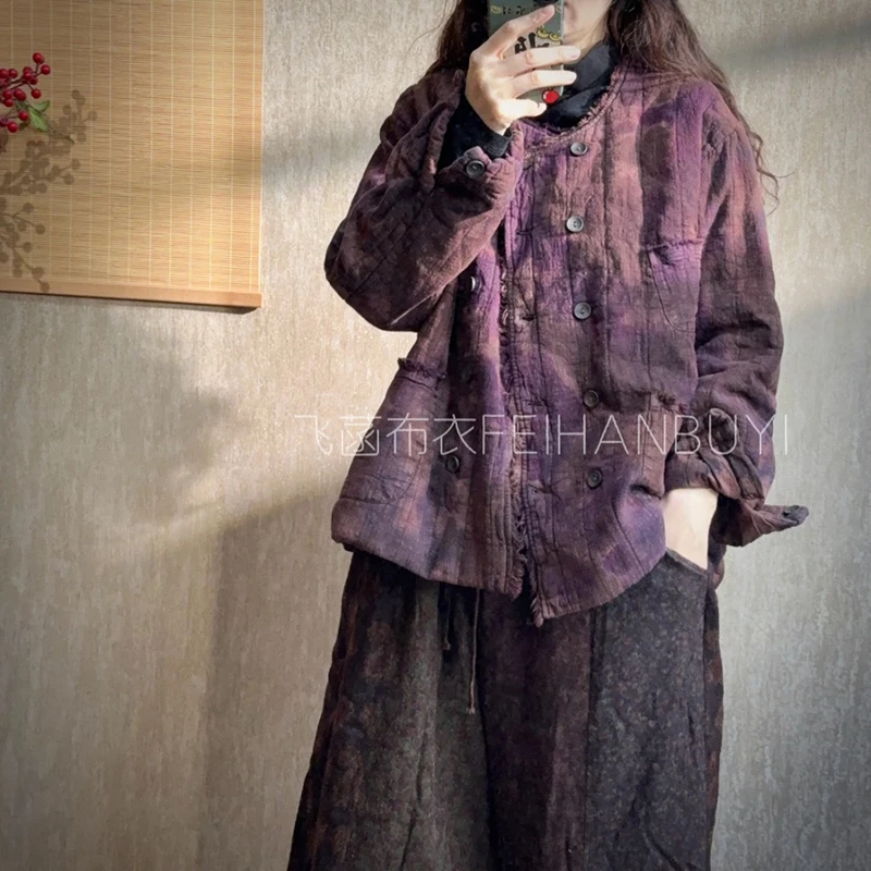 

Новое поступление 202, осень/зима, женские теплые двубортные парки с принтом тай-дай, хлопковые повседневные свободные пальто с длинными рукавами F214