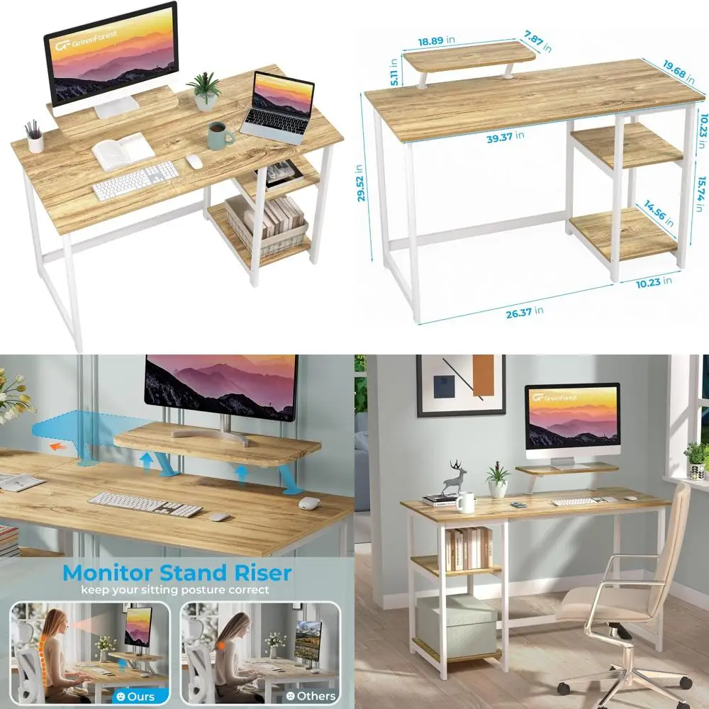 مكتب حامل شاشة مكتب منزلي مدمج مقاس 39 بوصة مع رف تخزين قابل للعكس للمساحات الصغيرة