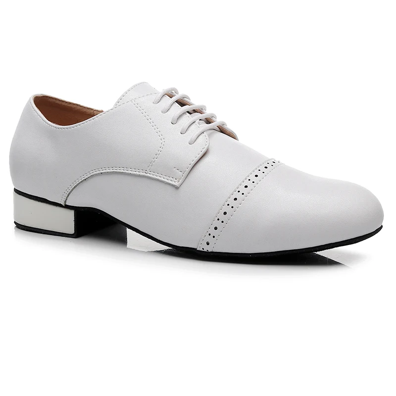 Zapatos blancos con cordones para hombre, calzado de baile latino de salón, piel de ante, Samba, Salsa, Bachata, tacón cuadrado de 2,5 cm