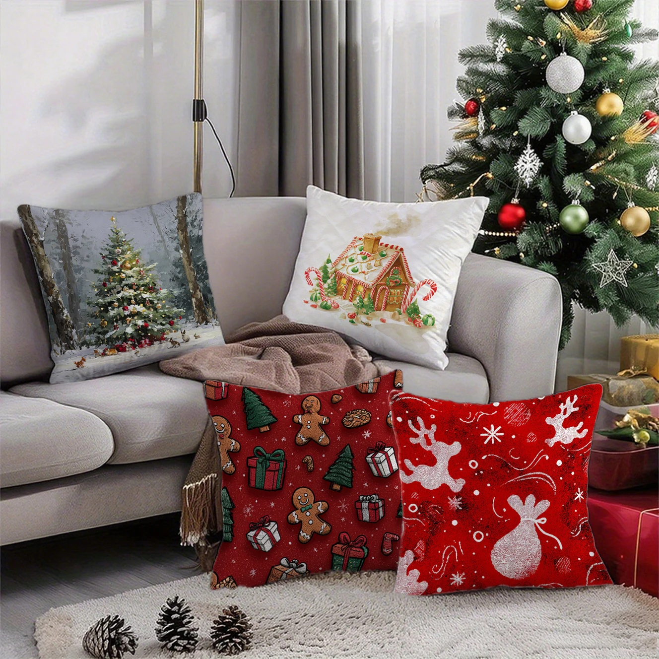 Christmas Cute Pillow Covers attern Cushion Cover Suitable for Sofa Bedroom Car Pillow Cover