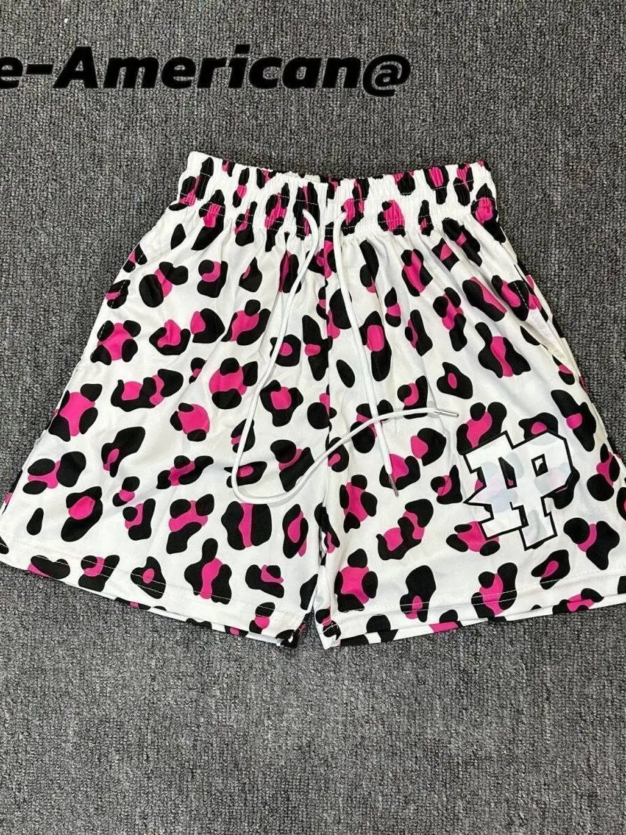 

Summer Qui Dry Sports Baskeall orts Running Quarter Length Loose American Me Breathable Leopard Print Casual Stars Li...