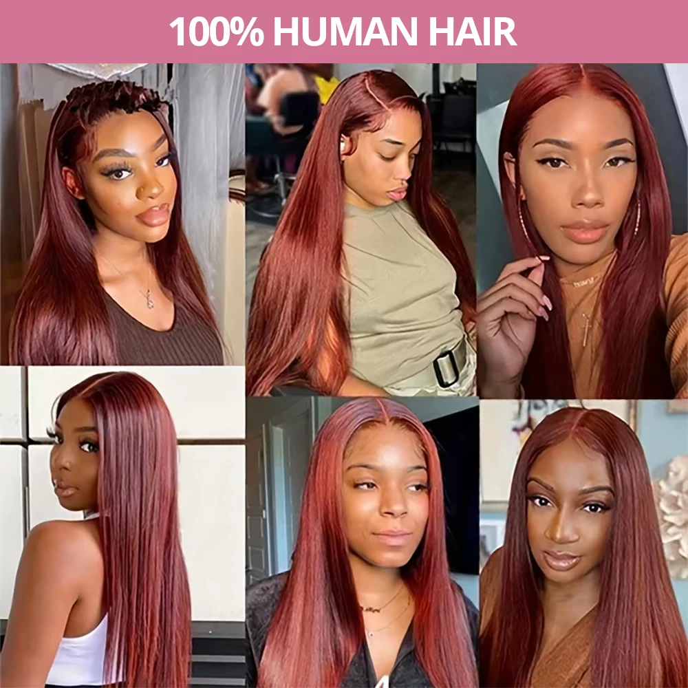 220% Reddish Brown Straight 13x6 HD Lace Frontal Human Hair Wigs Brazilian Transparent 13x4 Lace Front Wigs Preplucked For Women