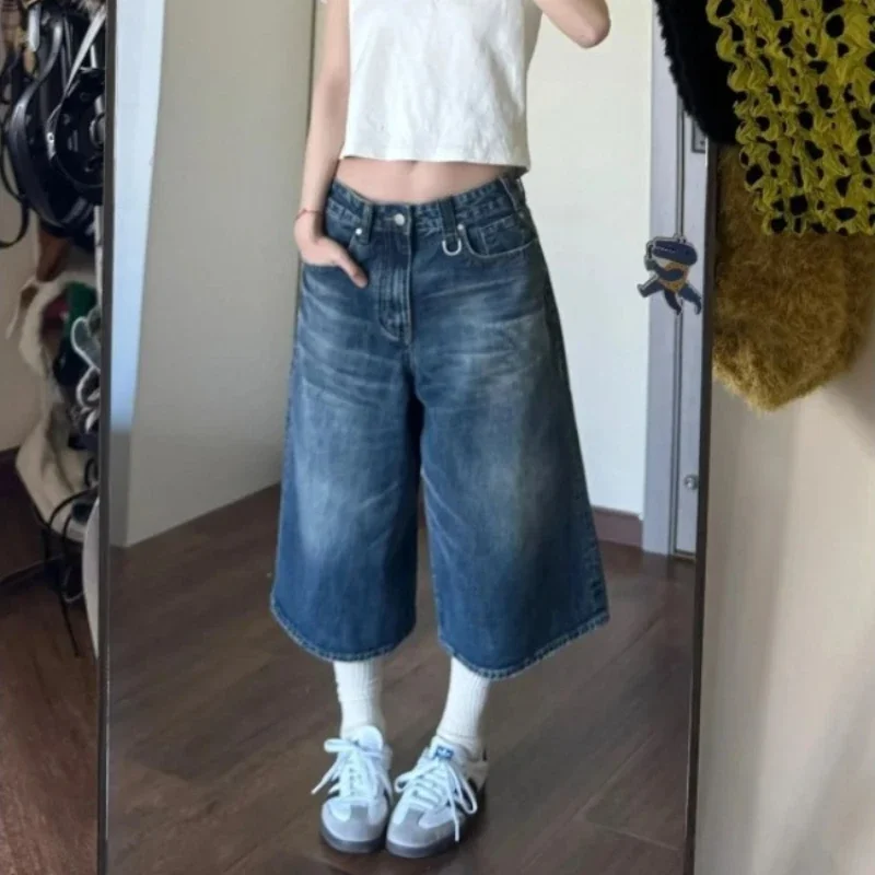 Baggy Y2k Jorts Vintage Loose Knee Length Shorts Jeans Streetwear Oversized Wide Leg Denim Pants America Casual Trousers