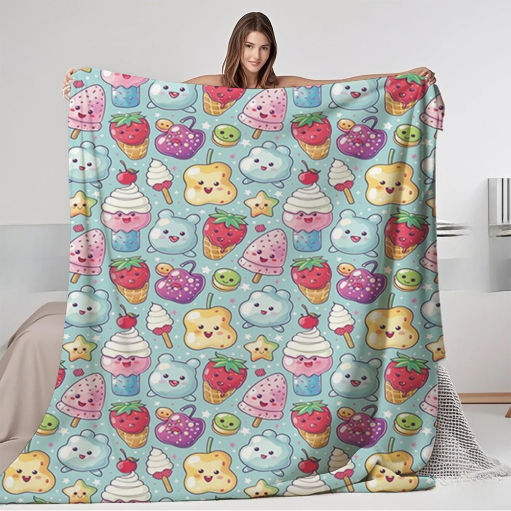 

Home Essential Flannel Cozy Blanket Kawaii Cute Ice Cream European Classical Luxury Throw Hotel-style Cover Skin-friendly