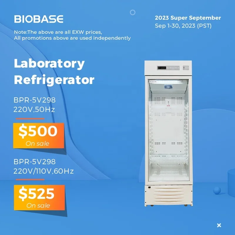 China Refrigerator Fridge 298L Vertical Glass Door 2-8 Refrigerator for Laboratory