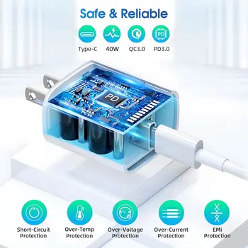 適用於 iPhone 14/13/12/11 Pro Max/XS/iPad 的 40W USB-C 快充數據線手機配件充電器套裝 10 最佳銷售 iPhone 14 充電器 - №5