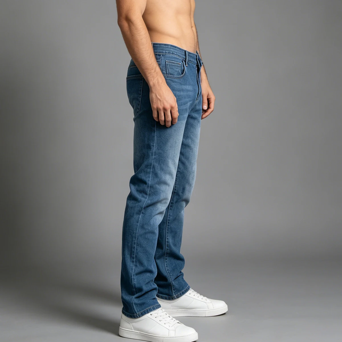 Men's Spring and Autumn Solid Color Slim Straight Blue Jeans Fashionable Handsome Versatile Casual Multi Functional Pants