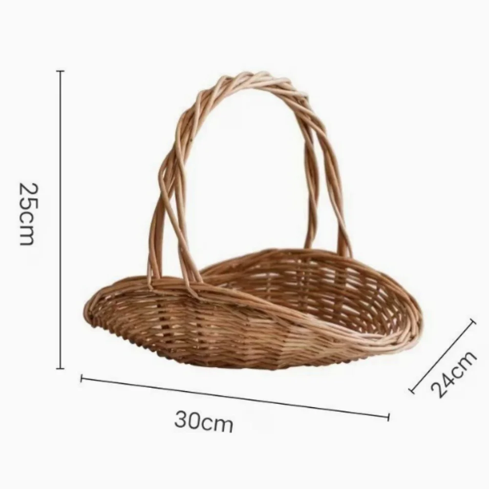 Wicker Basket for Harvesting Garden Goods Including Lettuce Strawberries and Sunflowers with Stable Handle Wicker