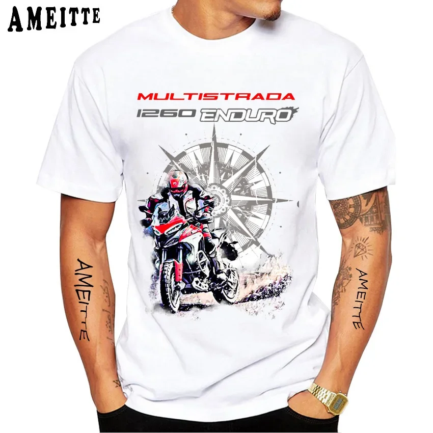 Multistrada 1260 V4 Enduro Motorcycle RiderT-Shirt New Men Short Sleeve Boy GS Adventure Sport Casual White Tops Riding Tees