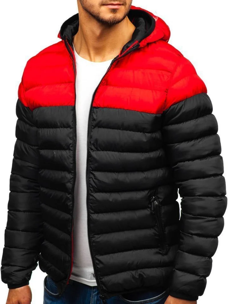 Winter Men Jacket Hoodies Coat Casual  Parkas Male Two Color Patchwork Men\'s Winter  Jackets