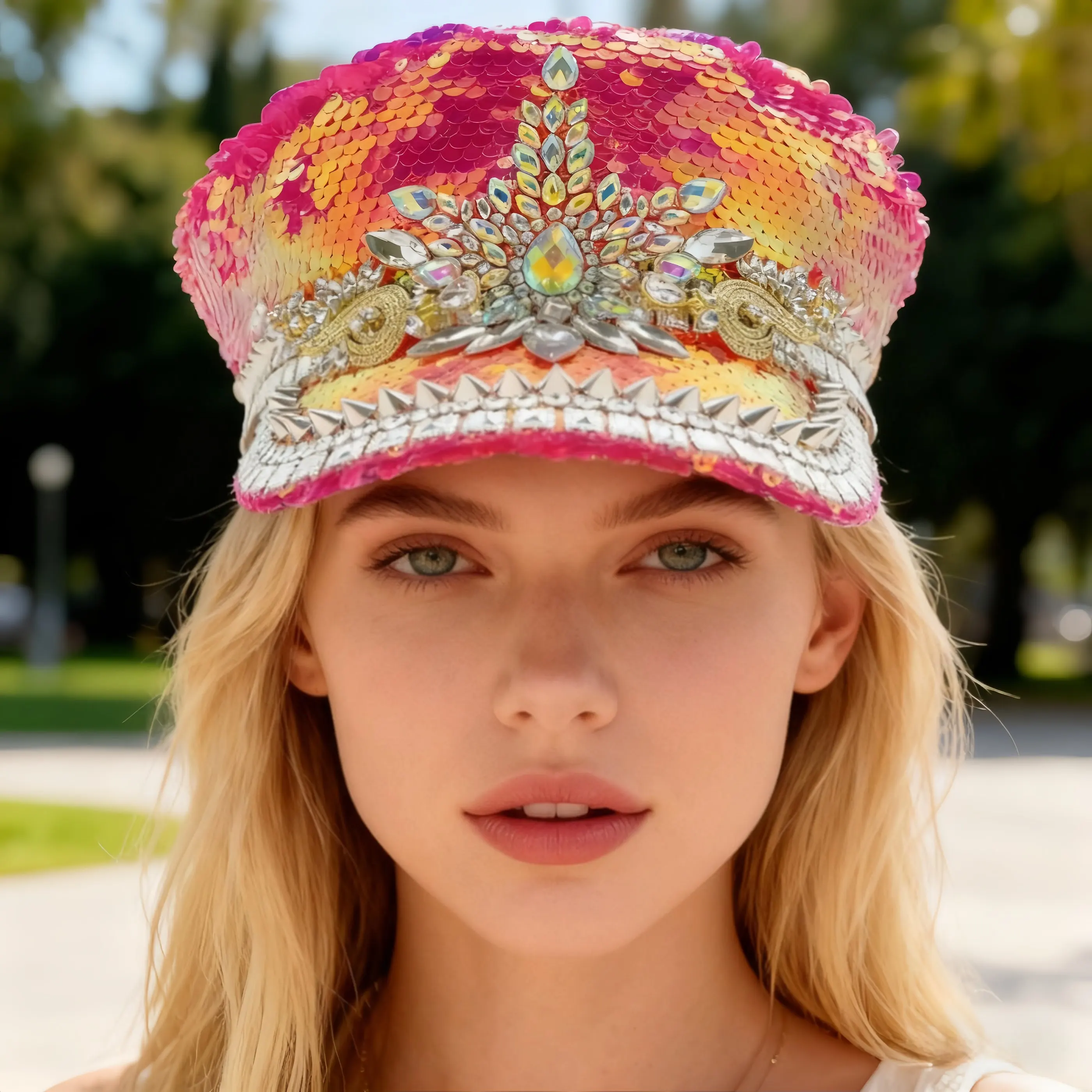 

Carnival Costume Hat Adult, Captain Hats Rhinestone for Burning Man Festival Woman, Cosplay Female Accessories