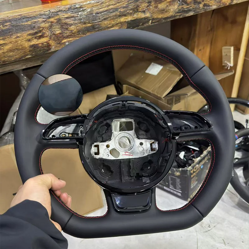 geschikt voor Audi S3 S4 S5 Rs3 Rs4 Rs5 Rs6 Rs7 Alle zwarte stijl lederen stuur met rode stiksels