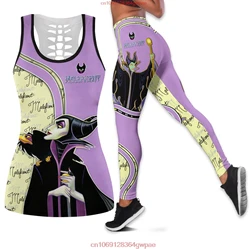 Maleficent Women's Hollow Vest + Women's Leggings Yoga Suit Fitness Leggings Sports Suit Disney Villains Tank Top Legging Set