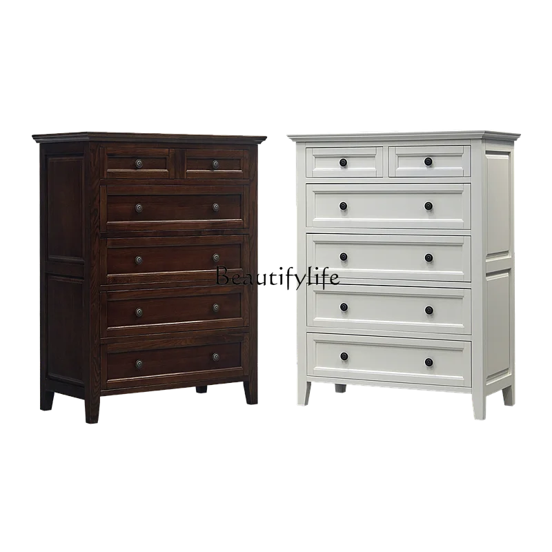 

American-Style Solid Wood Drawer Chest of Drawers Pure Solid Wood Locker Bedroom Simple Ash Wood