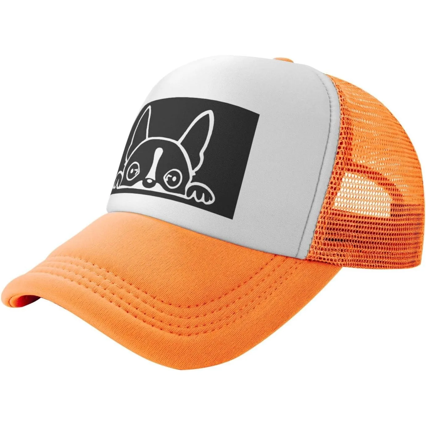 Boston Terrier Peeking Graphic Trucker Hat Breathable Mesh Baseball Cap for Unisex