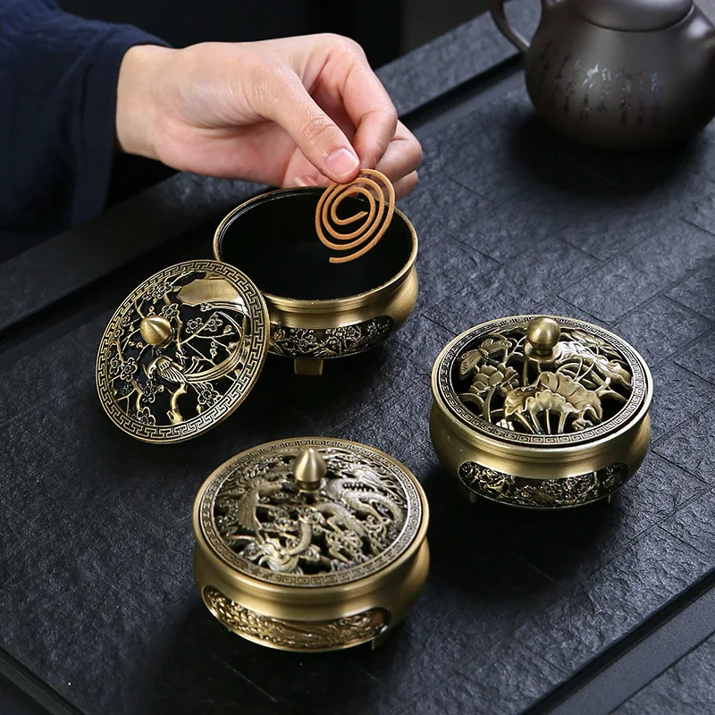 Pure Copper Antique Three-legged Aromatherapy Stove DIY Household Indoor Pan Incense Wire Incense Burner Tea Ceremony Decoration