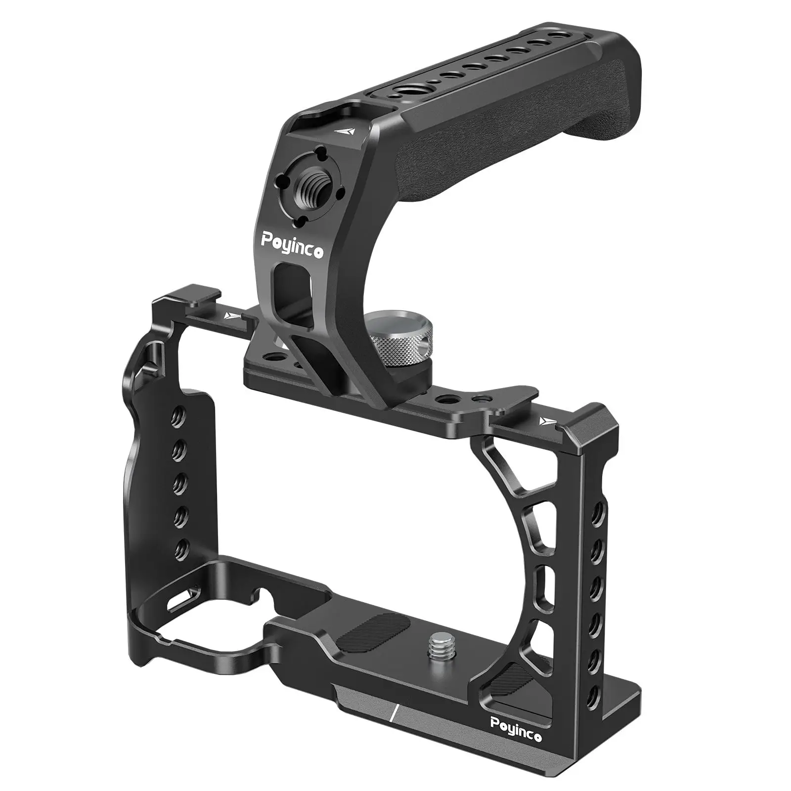 Poyinco Camera Cage with Cold Shoe Mount 1/4 Inch & 3/8 Inch Threads Aluminum Alloy for Sony A6500/A6400/A6300/A6100/A6000