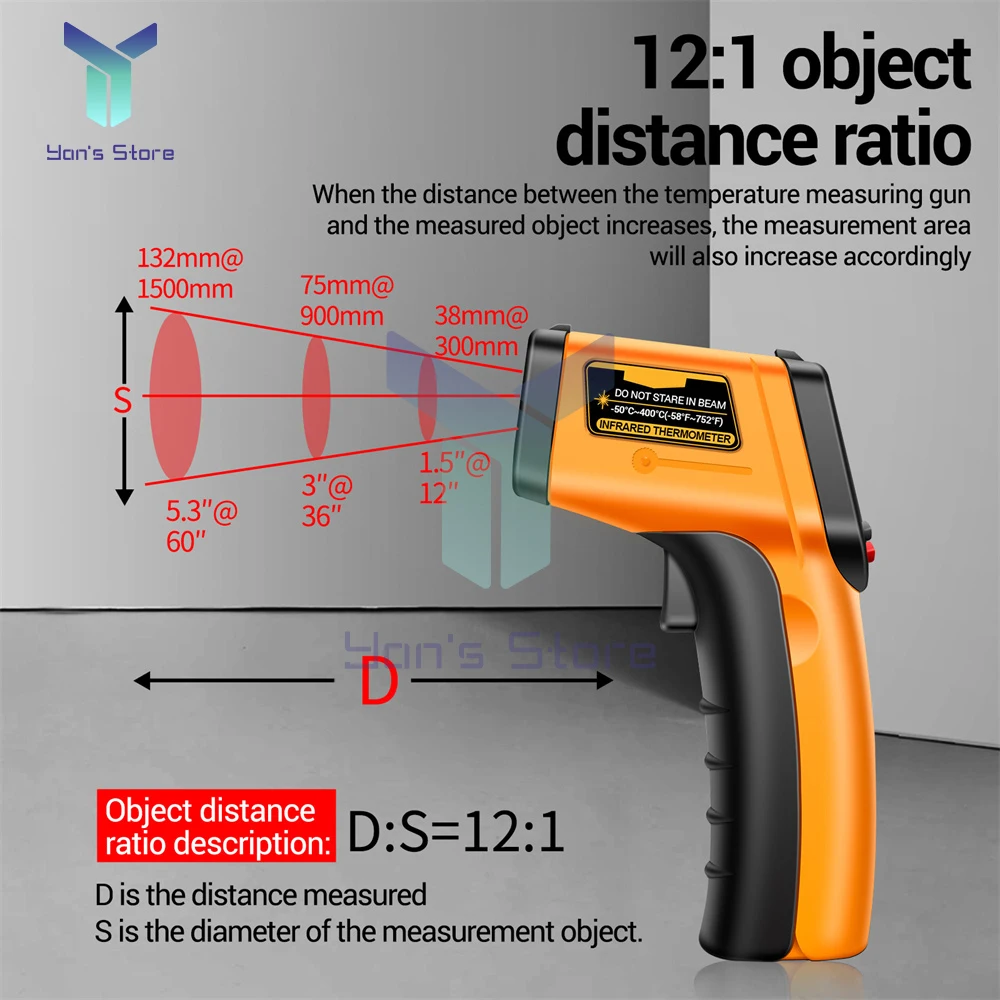 ANENG TH201 Podręczny pistolet do pomiaru temperatury na podczerwień-50 ~ 400 ℃ Czujnik laserowy IR Termometr Termometr z obrazką termiczną