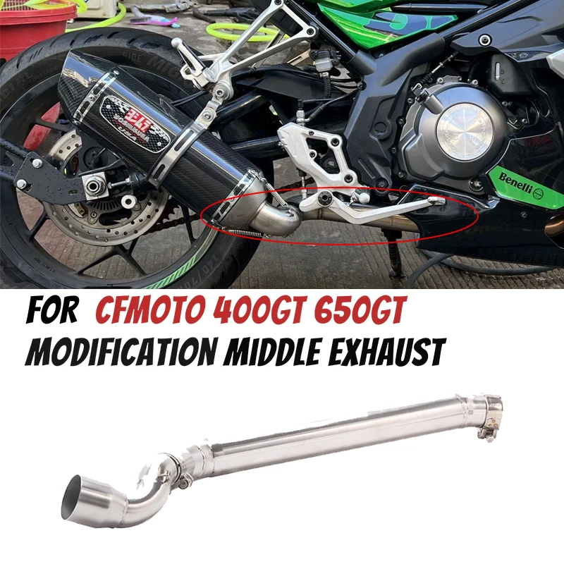 

Motorcycle Exhaust Middle Link Pipe Moto Escape Modified System Muffler Stainless Steel Slip On For CFMOTO 400GT 650GT 400 650GT