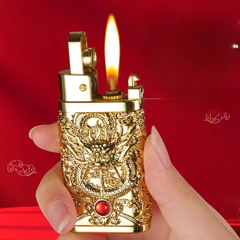 

Creative Dragon Shaped Lighter Smoking Accessories Grinding Wheel Fireproof and Windproof Retro Lighter Cigarettes Men's Gift