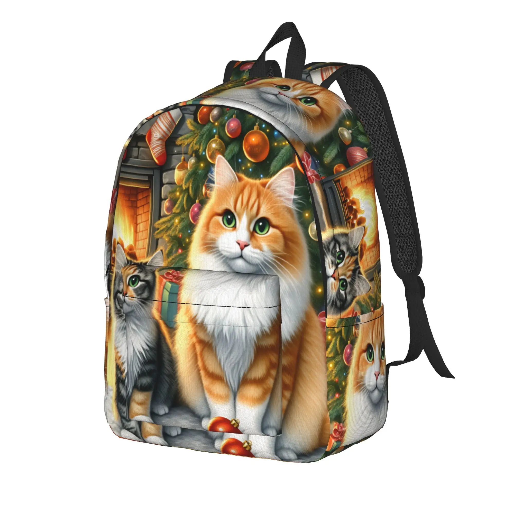 Cute Kitten in Hoodie Backpack  Male Polyester Workout Backpacks Large Funny High School Bags Rucksack