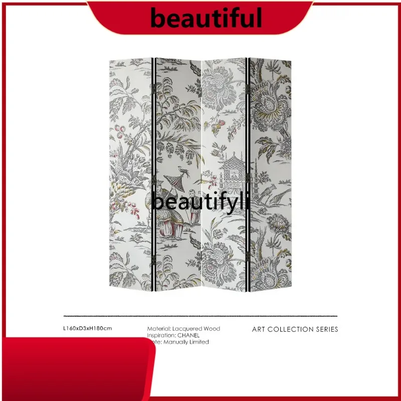 

Art lacquered wood French screen medieval cream black and white new Chinese style