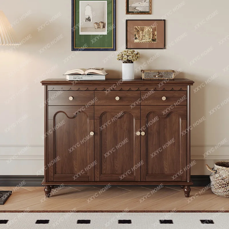 Entrance hall Entrance cabinet Solid wood three-door shoe cabinet Retro light luxury rural simple solid wood locker