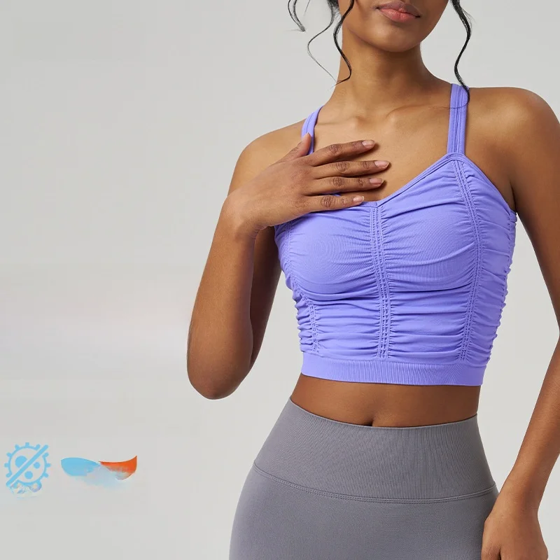 

Женский жилет для фитнеса и йоги Joomon, верхняя одежда, спортивный бюстгальтер с перекрестной спинкой, высококачественный плиссированный дизайн с накладкой на грудь, пузырчатая накидка