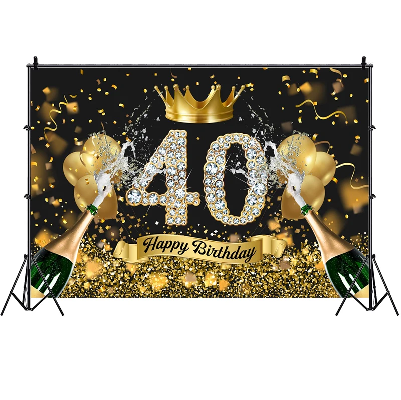 40th التصوير خلفية الذهب الأسود تاج الرجال النساء حفلة عيد ميلاد صور خلفية للصور استوديو لوازم راية الديكور