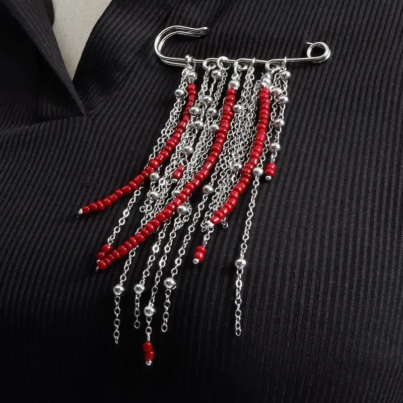 Fashion Exaggerated Beads Beaded Fringed Chain Brooch Retro Design Suit Pin Pendant Fixed Pin Party Jewelry Accessories Gifts