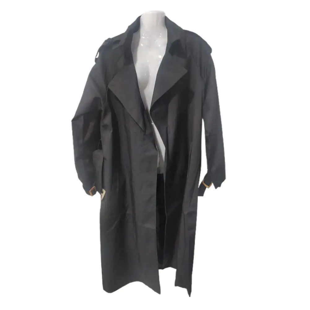 

Женская ветровка с отложным воротником, свободное однотонное пальто с длинными рукавами и поясом, пальто средней длины с карманами, женская куртка