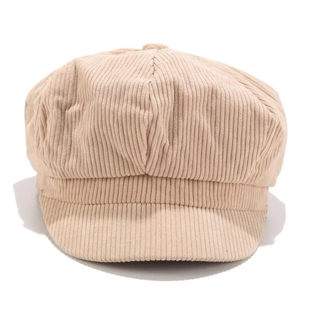 Visor Beret Cap Retro British Style Peaked 8 Panel Corduroy Cap Women Octagonal Newsboy Cabbie Painter Hat For Autumn Winter