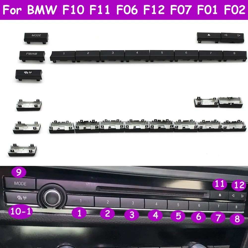 

1PCS F10 F11 F06 F12 F13 F07 F01 F02 F04 Car Center Console CD Digital MODE FM/AM Button Cover Trim For BMW 5 6 7 5GT Series